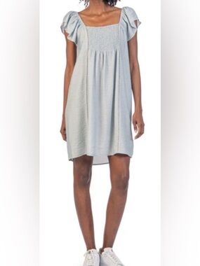 Kut from the Kloth Winona Smocked Chambray Mini Dress - Large